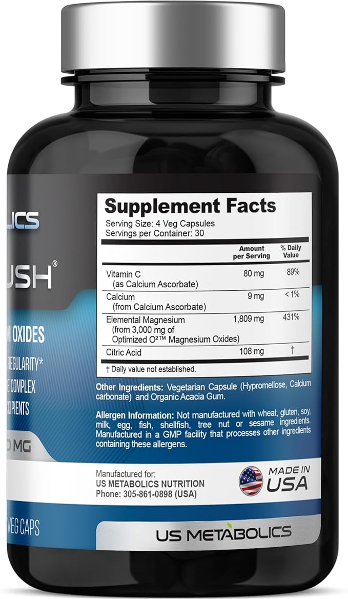 Mag Flush Magnesium Oxide Capsules 750mg 120 Vcaps - Oxygenated Magnesium Oxide Supplement for Constipation Relief Colon Cleanse Laxative and Digestion Support for Women and Men