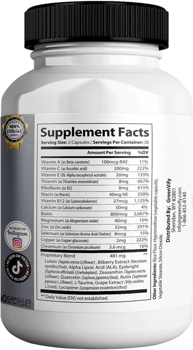 VisionX Maximum Strength Eye Health Supplement 24 Premium Vision Herbal Extracts Vitamins Minerals 60 Capsules 30-Day Supply (1)