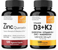 Sandhu's Zinc Quercetin &amp Vitamin D3 K2 Capsules (120 Count Each) | Supports Immune Energy Skin &amp Muscle Health