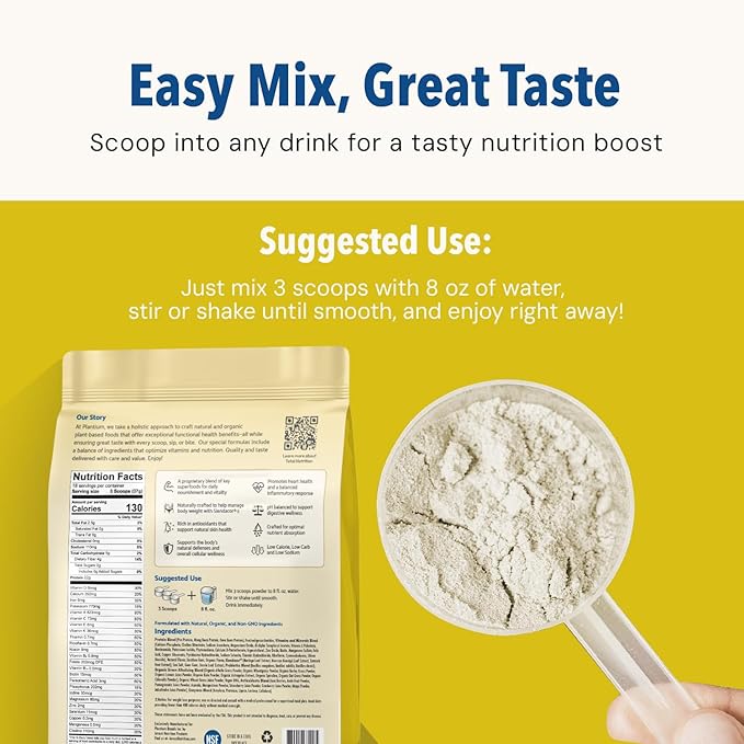 Plantium Total Nutrition Premium All-in-One Meal Replacement Shake Plant-Based Protein Powder with Vitamins Minerals &amp Probiotics 22g Protein per Serving Vanilla