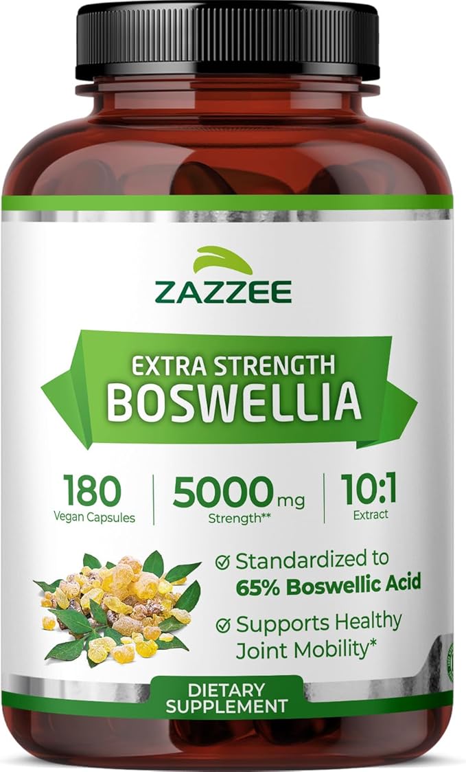 Zazzee Extra Strength Boswellia 10:1 Extract 65% Boswellic Acid 180 Vegan Capsules 6 Month Supply Boswellia Serrata Joint Comfort Mobility &amp Flexibility Support Non-GMO Made in the USA