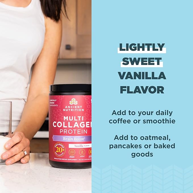 Ancient Nutrition Collagen Powder Protein Multi Collagen Protein Hydrolyzed Collagen Peptides Supports Skin and Nails Joint Supplement (Brain Boost 45 Servings)