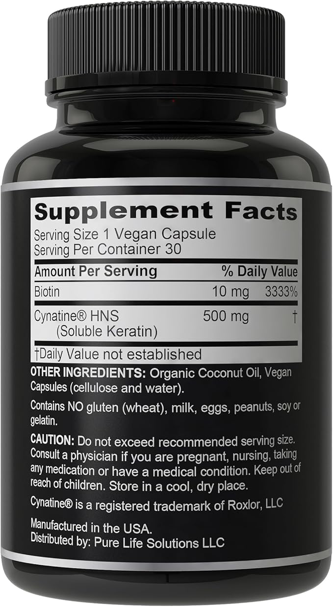 Clinically Proven Keratin + Biotin Hair Growth Supplement. with Cynatine HNS Keratin Clinically Studied for Thicker Healthier Hair. for Women and Men. Enhanced with Biotin 10000mcg for Max Results
