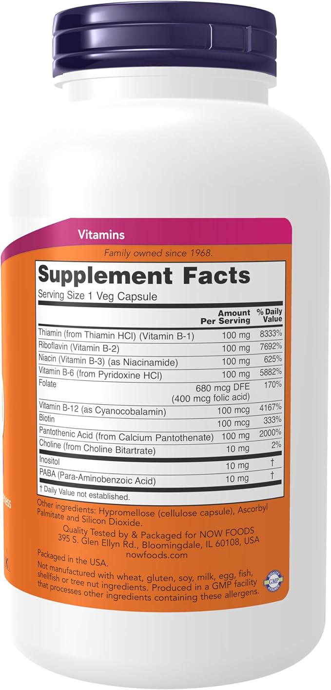 Now Supplements Vitamin B-100 Energy Production* Nervous System Health* 250 Veg Capsules (Pack of 2)