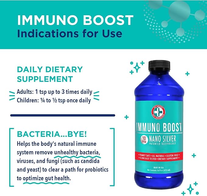 Be Smart Get Prepared Nano Silver Immuno Boost - 16 oz - Daily Immune Supplement for Family - Gluten Free Vegetarian - Made in USA (Pack of 2)