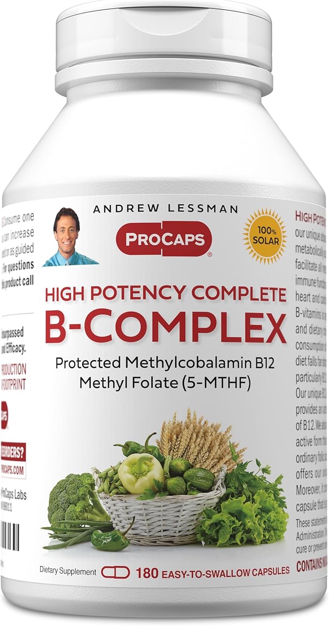 ANDREW LESSMAN High Potency B-Complex 180 Capsules - with High Levels of Folate Complex and Biotin Promotes Cellular Growth Energy Immune Function Detoxification Fat Metabolism and More