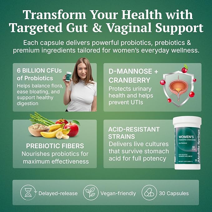Women Probiotics w/ Prebiotics &amp Cranberry - Probiotics for Vaginigal Health 6 Billion CFU 4-Strain (Including Bifidobacterium Longum &amp Lactis) Prebiotic Probiotic for Vaginal Health