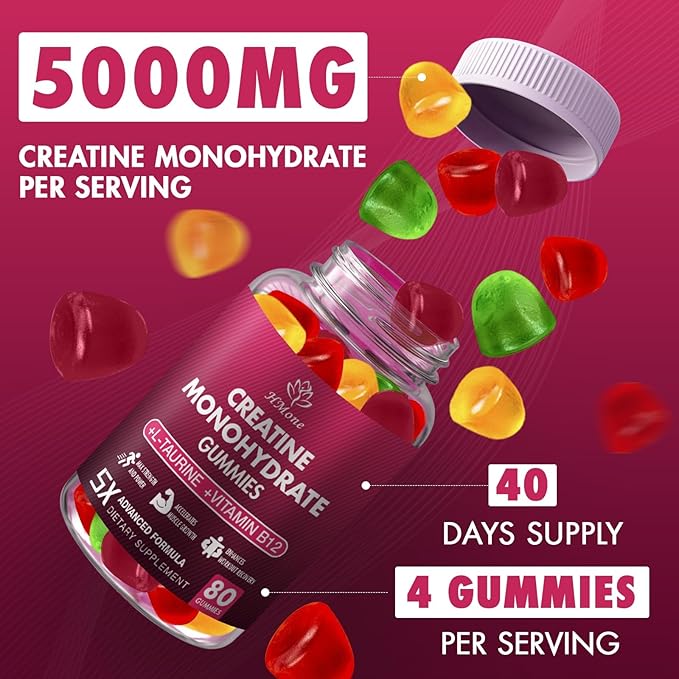 Creatine Monohydrate Gummies - 5g for Men &amp Women Creatine Chewable Supplements for Muscle Gain Muscle Strength Energy Boost and Muscle Builder Sugar Free Vegan 6 Packs