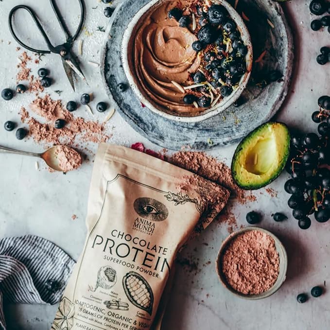 Anima Mundi Apothecary Chocolate Protein Superfood Powder - Organic Vegan Protein Powder - Nutrient-Dense Chocolate Plant Based Protein Blend with Adaptogens for Energy &amp Strength (567g)