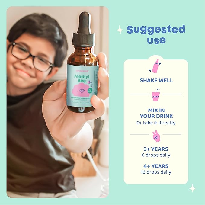 JoySpring Methylfolate for Kids | 5-MTHF Plus Methyl B12 Liquid Drops | Vitamin B12 for Kids | Methylated B Complex | MethylBee Berry Lemonade | USA Made | 30 Servings | Ages 3+