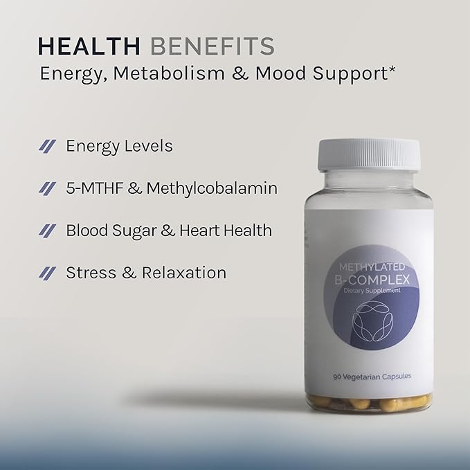 InfiniWell Methylated B Complex - Methylated Multivitamin with B Vitamins - High-Potency Active Forms for Nervous System Immune &amp Adrenal Health - Promotes Healthy Methylation (90 Capsules)