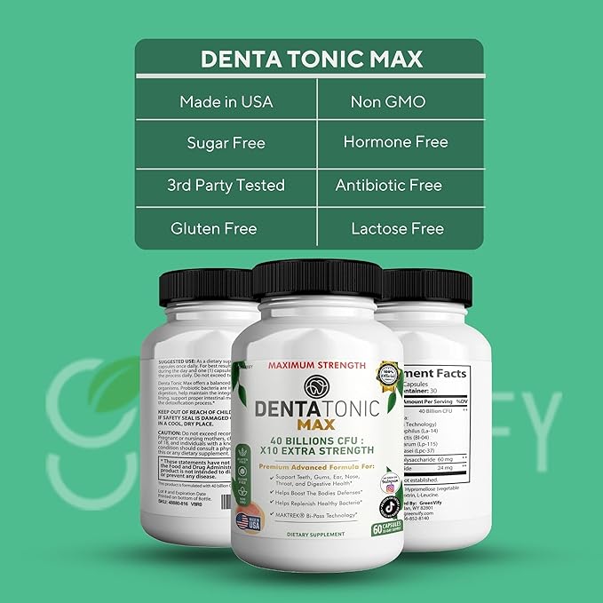Denta Tonic Max Probiotic Supplement 40 Billion CFU 60 Capsules Supports Oral &amp Digestive Health (5)