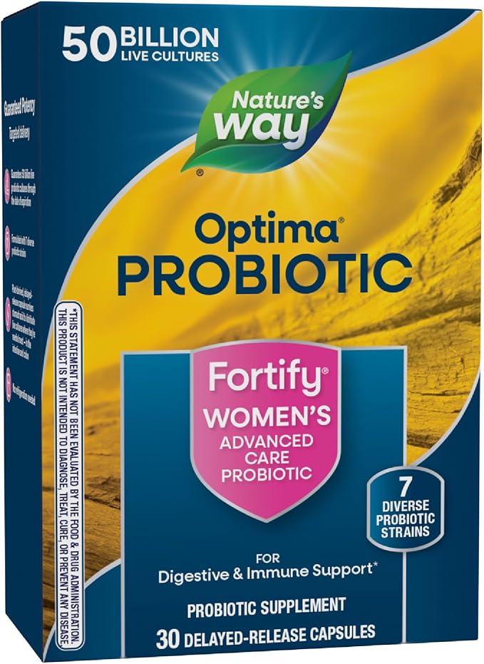 Nature's Way Fortify Optima Women's Probiotics 50 Billion Live Cultures 7 Strains Supports Digestive and Immune Health* 30 Capsules (Packaging May Vary)