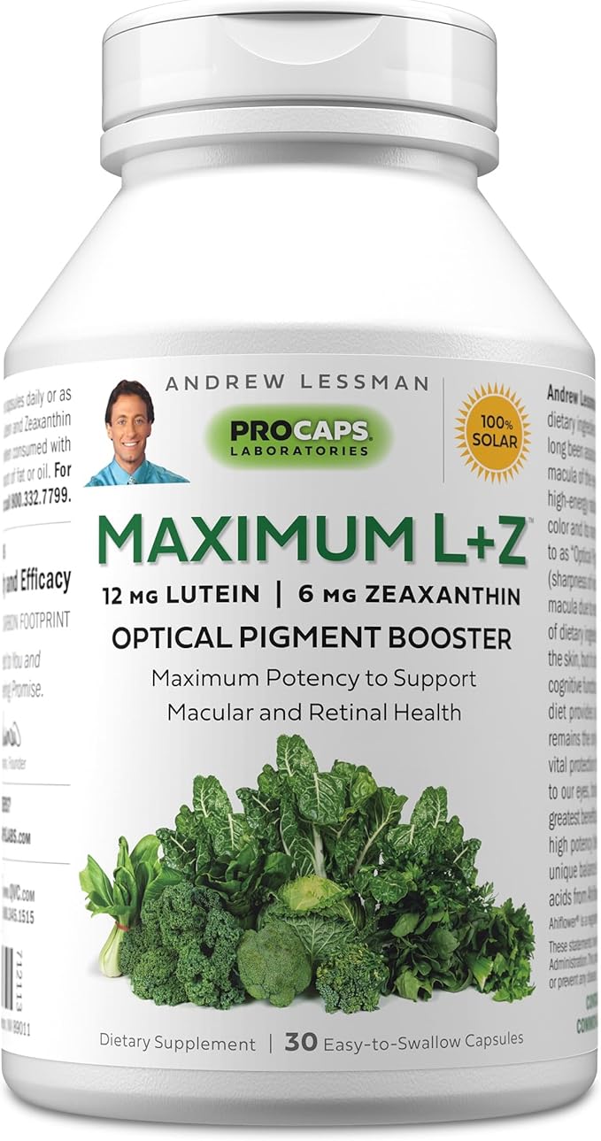 ANDREW LESSMAN Maximum L+Z 30 Softgels - 12mg Lutein 6mg Zeaxanthin Key Nutrients to Support Eye and Brain Health and Promote Healthy Vision. No Additives. Easy to Swallow Softgels