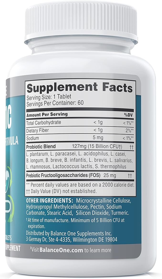 Balance ONE Time Release Probiotic – 15 Billion CFU – 12 Strains Including L. Plantarum – 15x More Survival Than Capsules – Bloating &amp Gas Relief – Gut &amp Digestive Health for Women &amp Men –