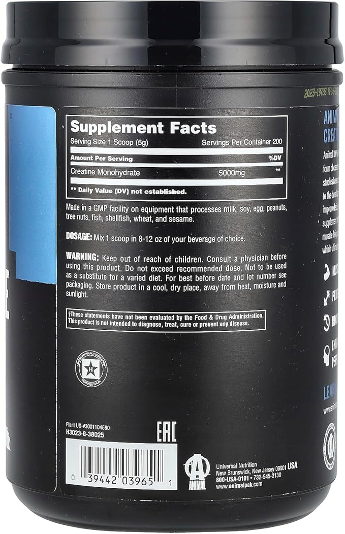 Animal 100% Pure Creatine Monohydrate™ Powder Unflavored 2.2 lb (1 kg)