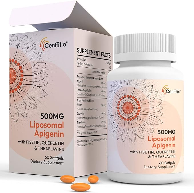 Liposomal apigenin 500mg Softgels - Optimal Apigenin Supplement with Fisetin Quercetin and Theaflavins (60 Count (Pack of 1))