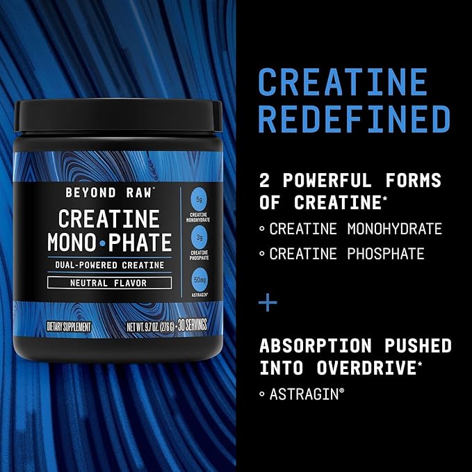 BEYOND RAW GNC Creatine Monophate - 8g Dual-Powered Creatine Powder for High-Intensity Training - AstraGin - Easy to Mix - Gluten-Free &amp Sugar-Free - Unflavored - 30 Servings