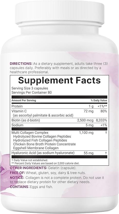 Micro Ingredients Multi Collagen Pills for Women &amp Men 240 Capsules | Type I II III V X | Hydrolyzed Peptides with Biotin Hyaluronic Acid &amp Fat Soluble Vitamin C Complex | Non-GMO Fill