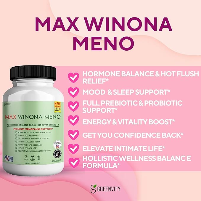 Winona Max Premium Menopause Support 40 Billion CFU Probiotic 90 Capsules Hormone Balance and Hot Flash Relief (2)