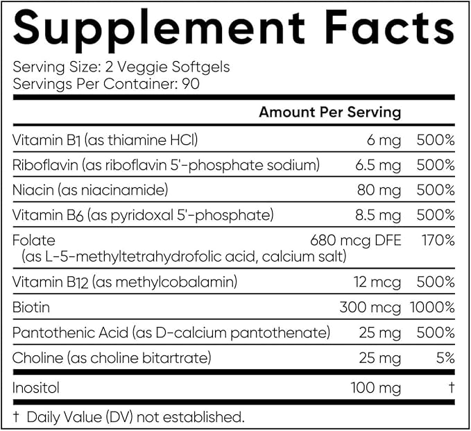 Advanced B-Complex with Methylated Folate &amp B12-3 Month-Supply - Vegan Gluten Free Non-GMO Energy - 180 Count + Exclusive Vitamin Guide