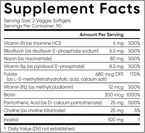 Advanced B-Complex with Methylated Folate &amp B12-3 Month-Supply - Vegan Gluten Free Non-GMO Energy - 180 Count + Exclusive Vitamin Guide