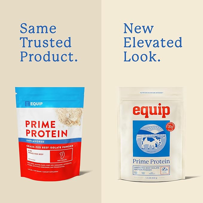 Equip Foods Prime Protein Powder | Clean Grass Fed Beef Protein Powder | Carnivore Protein Isolate | Paleo Keto Friendly | Gluten &amp Dairy Free | Helps Build &amp Repair Tissue | 30 Servings Un
