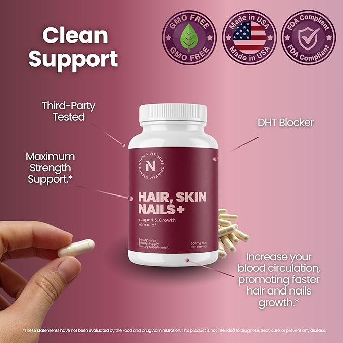Hair Skin &amp Nails Supplement – Biotin Zinc &amp Vitamin B Complex – Supports Hair Skin &amp Nail Health – 3 Month Supply