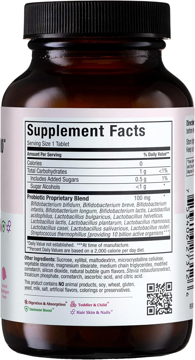 Maxi Health Active Pro-10 Kids Probiotic Chewables – 15 Strains for Digestive &amp Immune Health –10 Billion probiotic Blend- Dairy-Free Kosher – Supports Gut Health Vegetarian – 60 ct (Shelf Stabl
