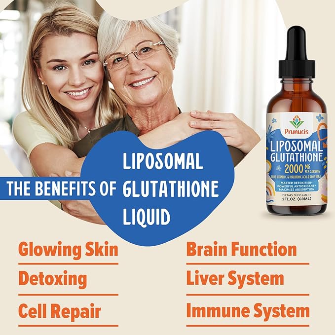 2000MG Liposomal Glutathione Liquid 98% Absorption Active Form L-Glutathione Supplement Vegan Friendly Powerful Antioxidant Complex for Immune System Aging Defense Detox 2 FL.OZ