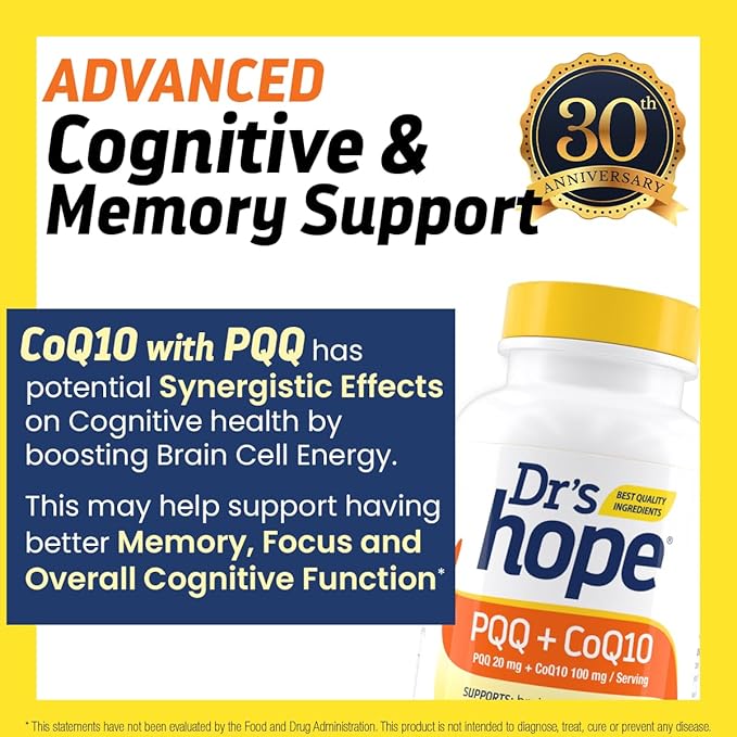 CoQ10 100mg + PQQ Supplement 20mg - Coenzyme Q10 with PQQ to Support Heart &amp Brain Health - Made in USA Backed by 30+ Years of Trust - GMP Certified &amp Non-GMO - 2 Month Supply
