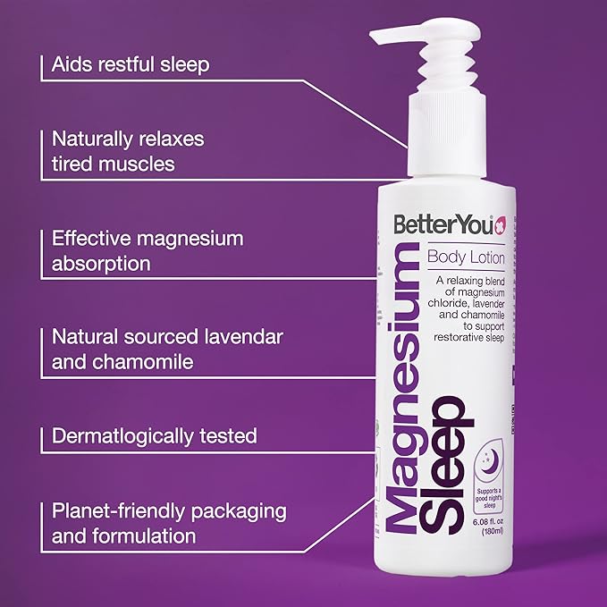 BetterYou Magnesium Sleep Body Lotion - Relaxing Body Lotion - Magnesium Body Cream with Lavender and Chamomile Blend - Sore Muscle Relief - 6.08 oz (Pack of 2)
