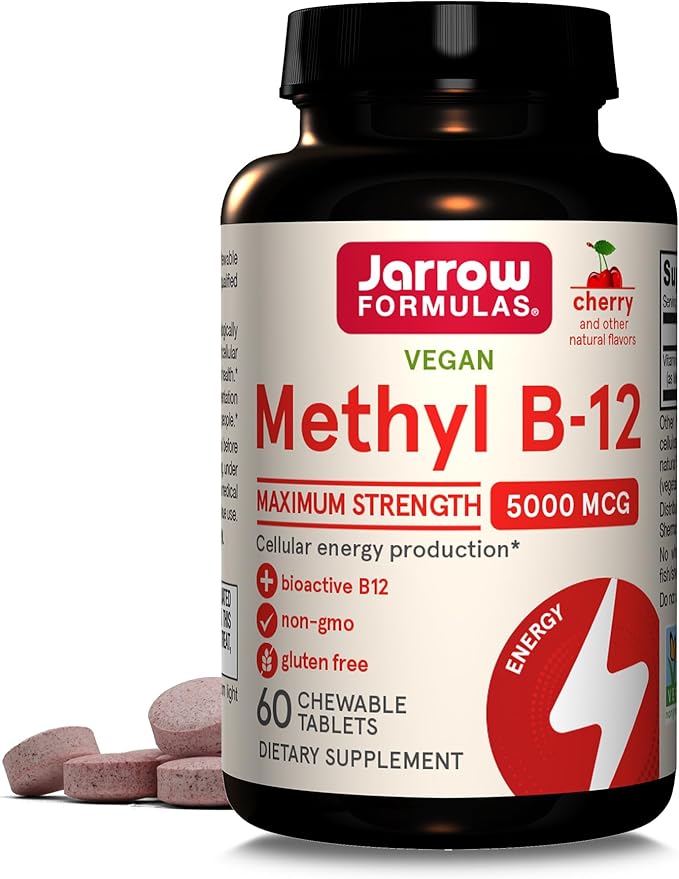 Jarrow Formulas Methyl B-12 5000mcg Cellular Energy Chewables and Zinc Balance Immune Support Capsules Bundle