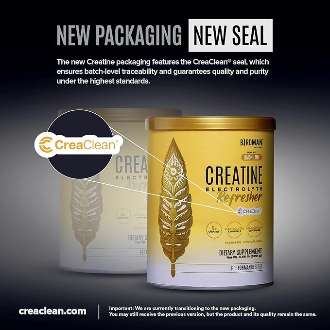 BIRDMAN Creatine Refresher | Creatine Monohydrate Powder with Electrolytes Magnesium Glycinate &amp Vitamins | Creaclean Seal | Sugar Free Low Calorie | Lemon Lime | 30 Servings