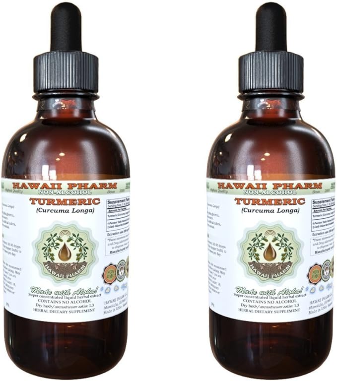 Hawaii Pharm Turmeric Alcohol-Free Liquid Extract Professional Grade Small Batch Crafted Turmeric (Curcuma Longa) Dried Rhizome Glycerite Natural Herbal Supplement 2x4 fl.oz