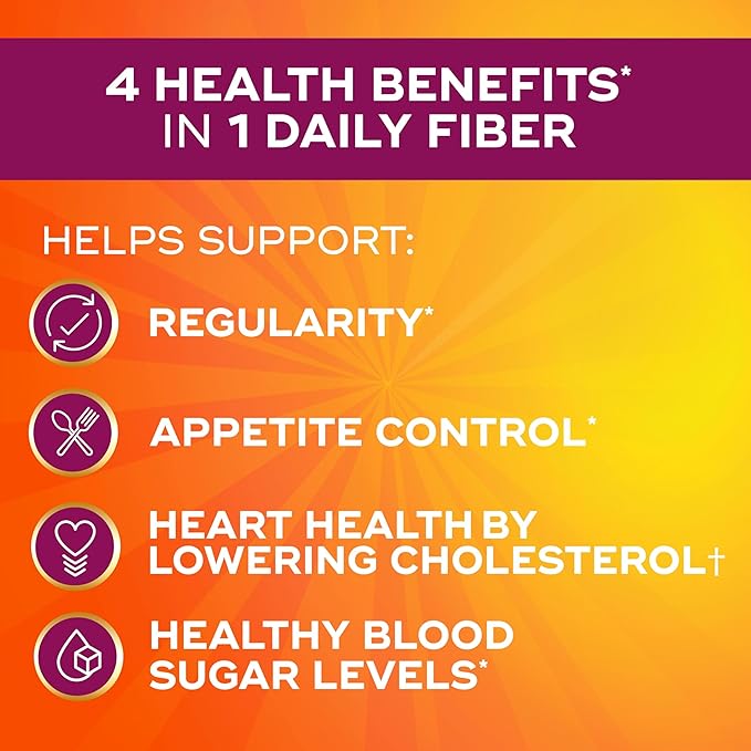 Metamucil 4-in-1 Psyllium Husk GLP-1 Friendly Fiber Supplement Real Sugar 114 tablespoons Orange Flavored Daily Fiber Powder for Digestive Health made with Plant-Based Psyllium Husk Fiber