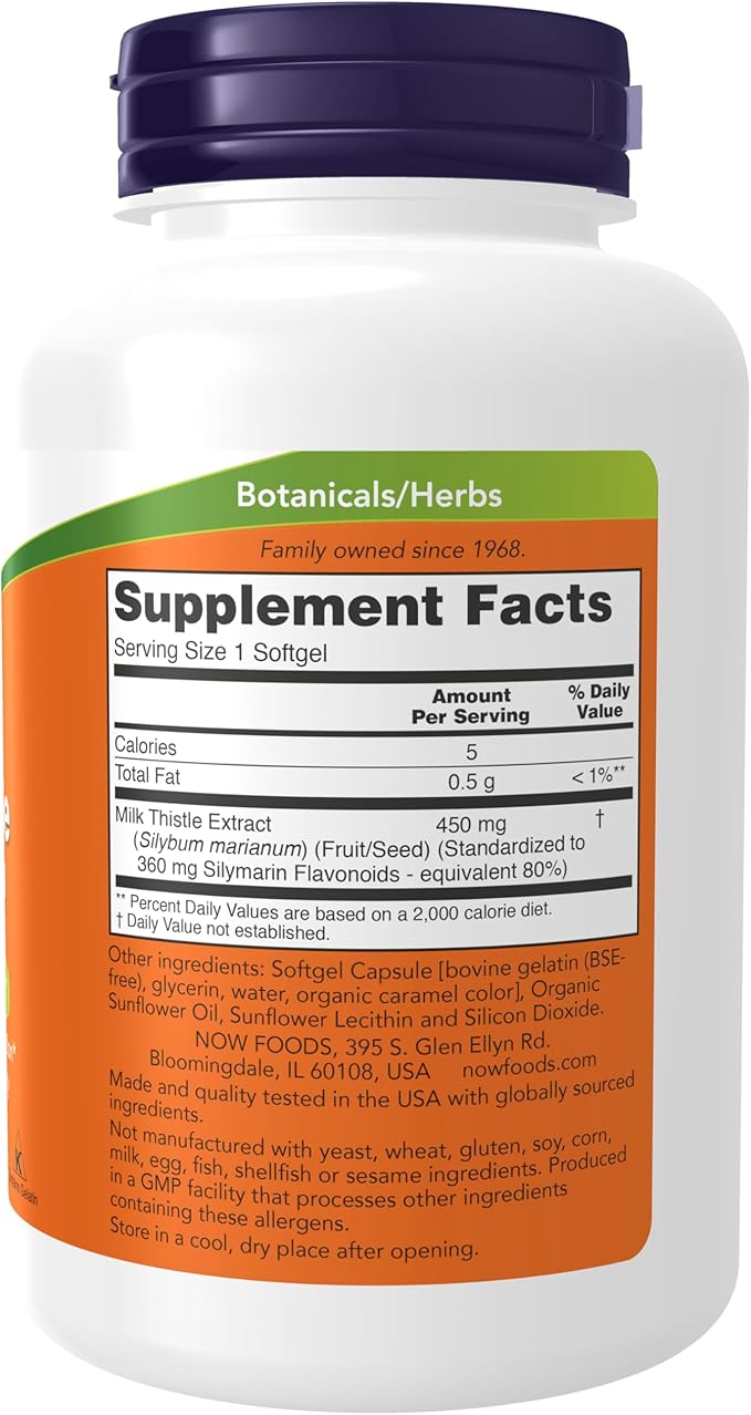NOW Foods Supplements Silymarin Milk Thistle Extract Extra Strength 450 mg 120 Softgels