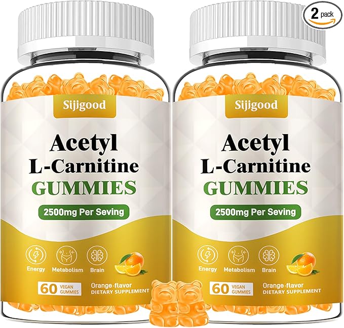 2 Pack Acetyl L-Carnitine Supplement Natural Nutrition Supplement for Boost Energy Immunity Vegan Orange Flavor 120 Count