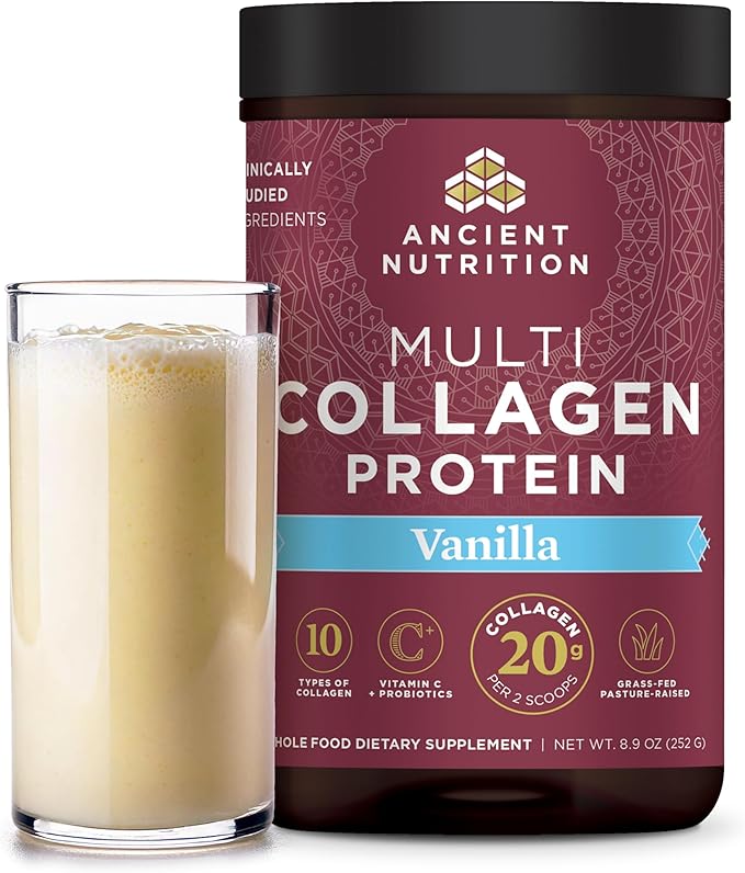 Ancient Nutrition Collagen Peptides Powder Multi Collagen Protein Women &amp Men Vitamin C Probiotics Hydrolyzed Collagen Supports Skin Joints Gut Health Vanilla 24 Servings