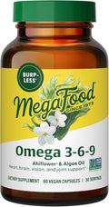 MegaFood Vegan Omega 3 6 9 - Burp-Less Supplement - 600 mg Plant-Based Omega 3 &amp 150 mg DHA Per Serving - Heart Brain Vision &amp Joint Support - Fish Oil Alternative - 60 Capsules 30 Servings