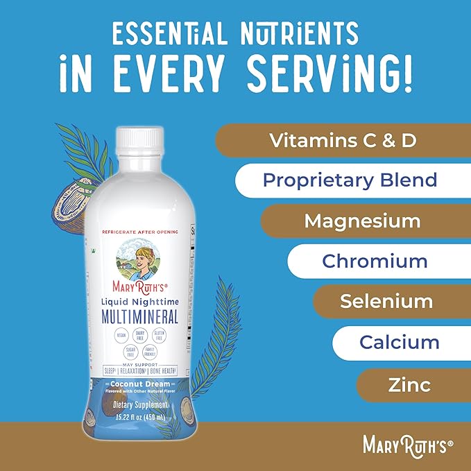 MaryRuth's Multivitamin Gummies for Women (Strawberry) &amp Liquid Nighttime Multimineral (Coconut 15.22oz) | Clean Label Project Verified® | USDA Organic &amp Vegan | Beauty Sleep &amp Overall