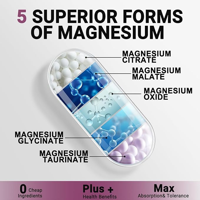 Benfotiamine 600mg Plus 20mg Vitamin B1 and Magnesium Complex Supplement 420mg- 30mg Vitamin B6-5 in 1 Ultra Absorption Magnesium Glycinate