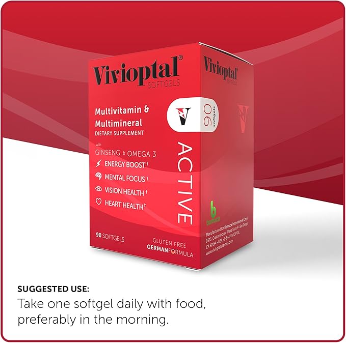 Vivioptal Active 90 Softgels Ginseng &amp Omega 3 Multivitamin &amp Multimineral Gluten Free German Formula