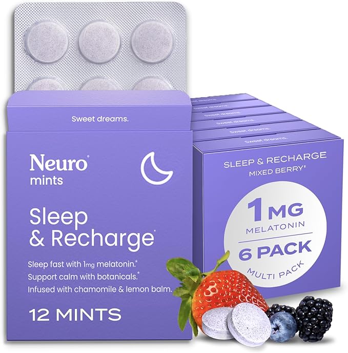 Neuro Rest &amp Relaxation Set – 1mg Melatonin Meltaway Mints (72 Pieces) + Extended Supply Melatonin Tablets (144 Pieces) – Sugar Free Fast-Dissolving Nighttime Aid with Chamomile Lemon Balm &amp