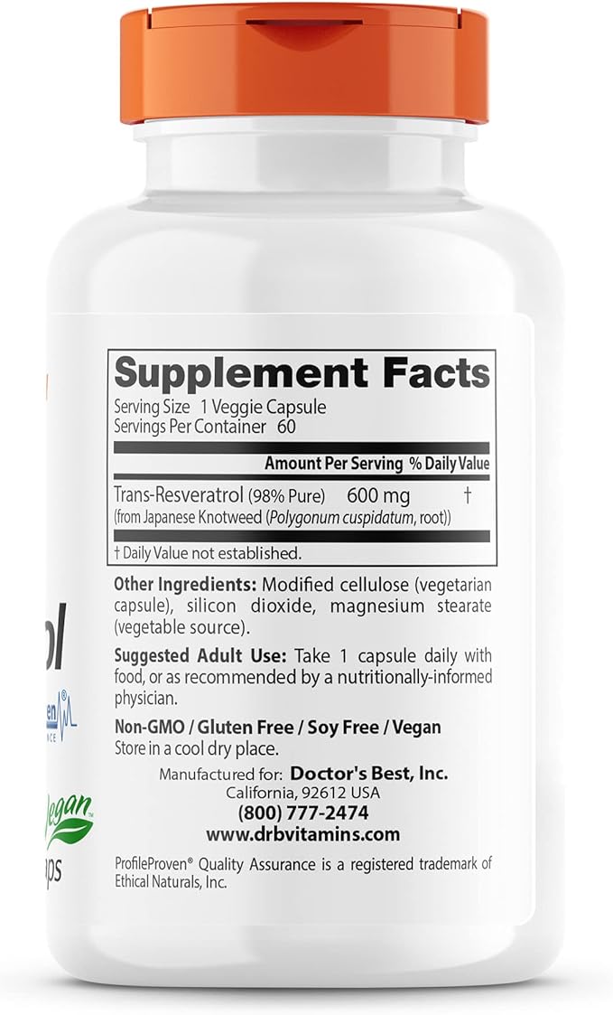 Doctor's BEST Trans-Resveratrol 600 mg 60 Count &amp Fisetin with Novusetin 100 mg 30 Count