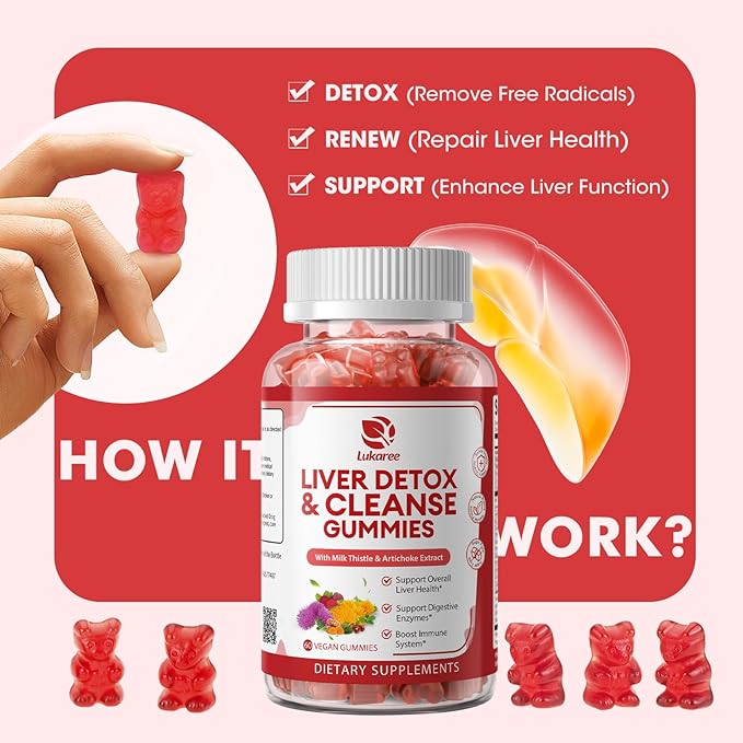 2 Pack Lukaree Liver Cleanse Detox &amp Repair Gummies | Sugar-Free Milk Thistle Supplement w/Artichok &amp L-Glutathione - Ultra-Concentrated Herbal Liver Support for Men &amp Women -Vegan60 Coun