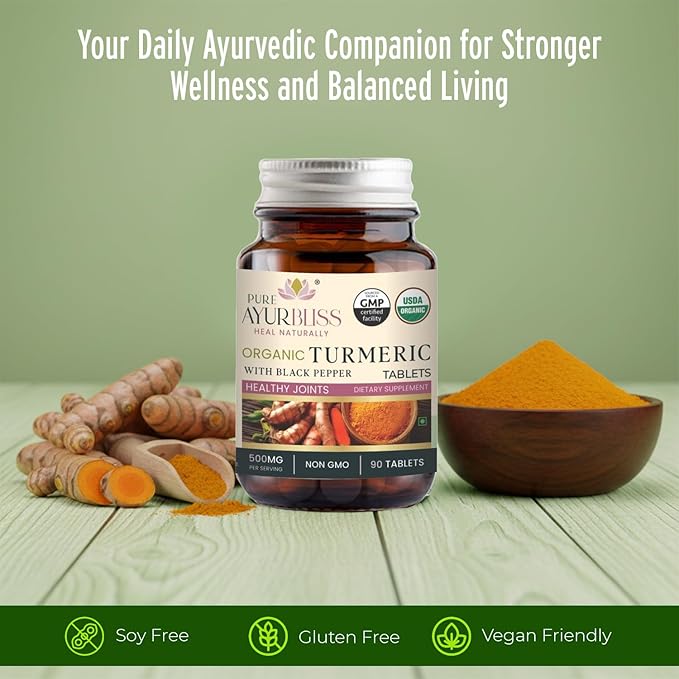 Organic Turmeric Tablets with Black Pepper Botanical Blend for Daily Balance and Vitality with Curcumin for Joint Health Immune Support &amp Gut Health Ayurvedic Wellness Formula