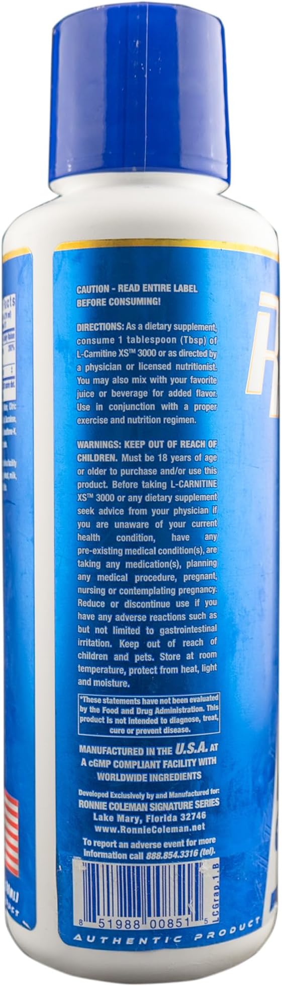 Ronnie Coleman Signature Series L-Carnitine XS 3000 Liquid Amino Acids Metabolism and Lean Muscle Strength Support Stimulant Free Sugar Free Zero Carbs Grape 16 Oz