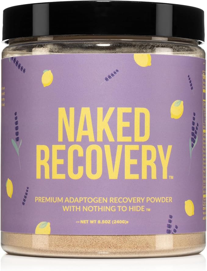 NAKED Recovery - Mushroom Supplement Powder - Lions Mane Cordyceps Reishi Tart Cherries Lemon Balm - Adaptogen Wellness Formula Stress Relief Muscle Recovery - 30 Servings