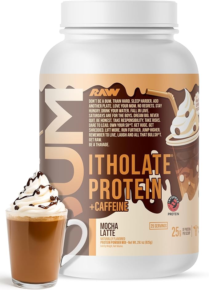 RAW Whey Isolate Protein Powder Mocha Latte (CBUM Itholate Protein) - 100% Grass-Fed Sports Nutrition for Muscle Growth &amp Recovery - Low-Fat Low Carb Naturally Flavored - 25 Servings